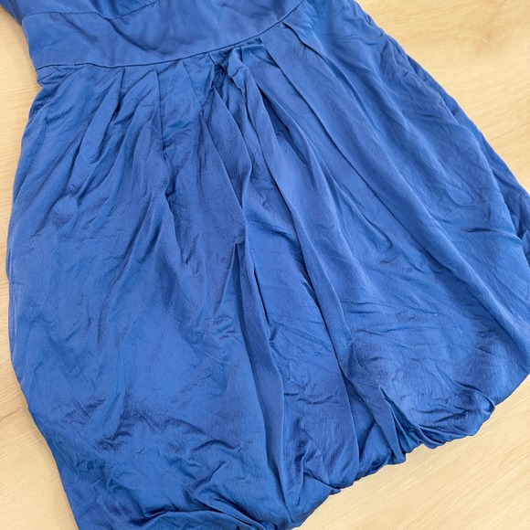 VTG! Maggy London Petites Blue 100% Silk Party Dress V-Neck Bubble Hem 10P Party - Picture 12 of 14